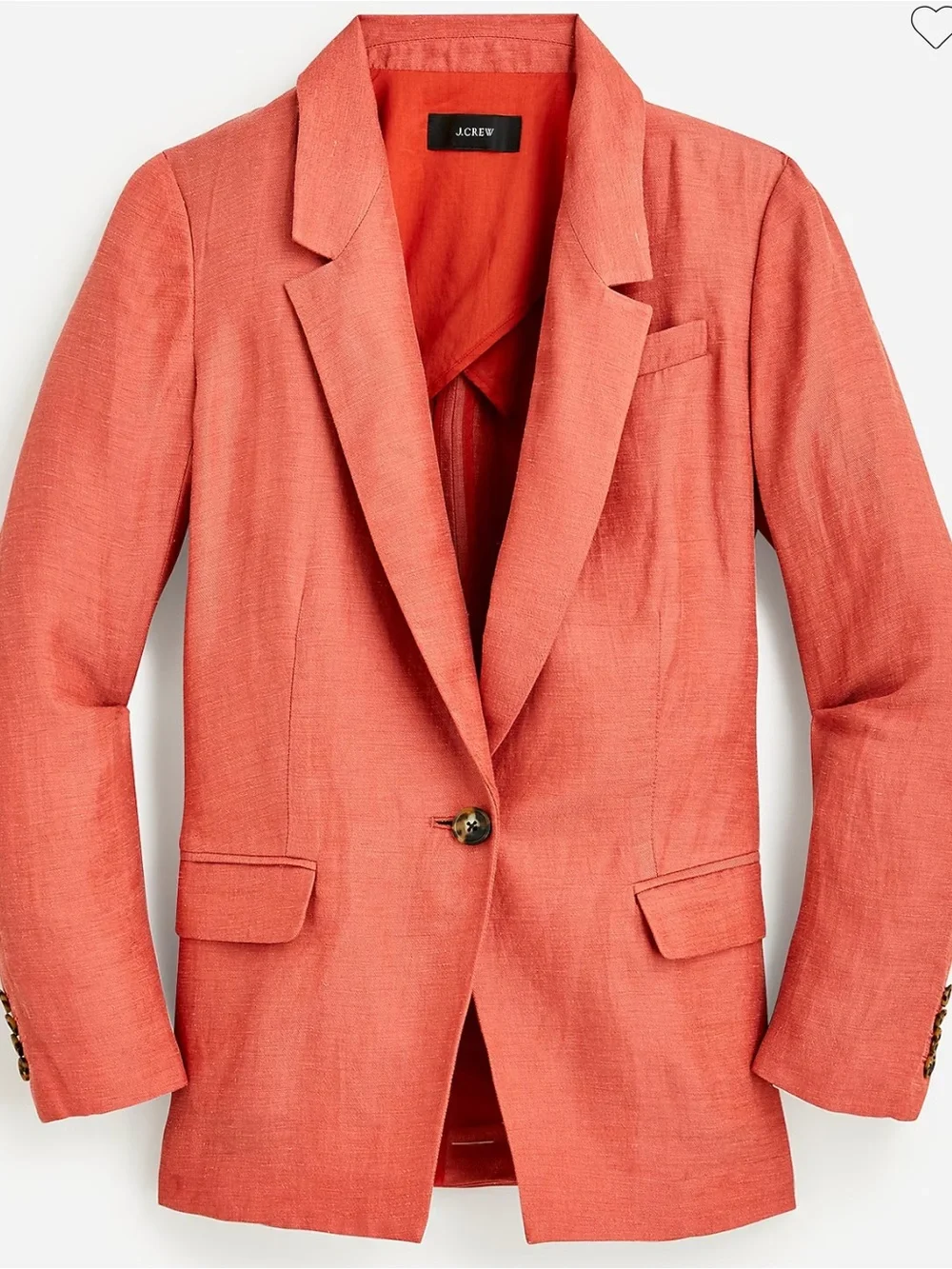NWT J Crew Coral Willa Single Button Linen-Cupro Blazer Size 16